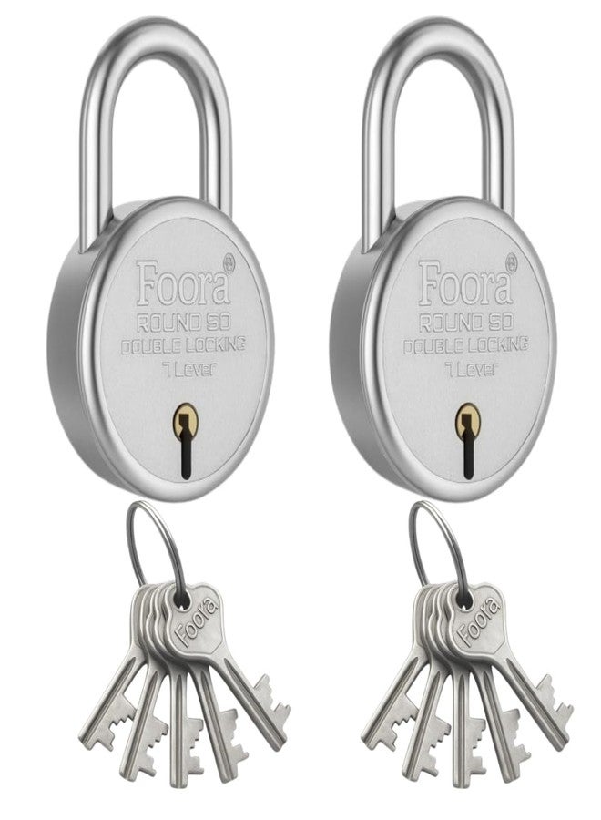Foora Round 50mm Lock with 5 Keys - Pack of 2| Durable Padlock for Bags, Lockers, Cabinets & Home Security - Image 1